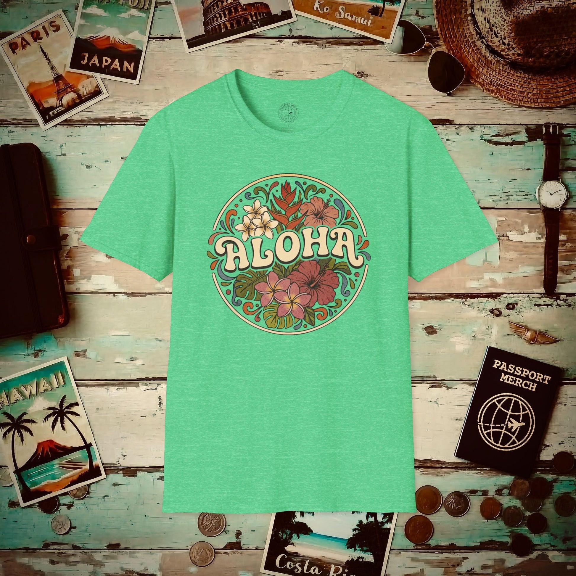 Groovy Flowers of Aloha, Hawaii T-Shirt Heather Irish Green / S