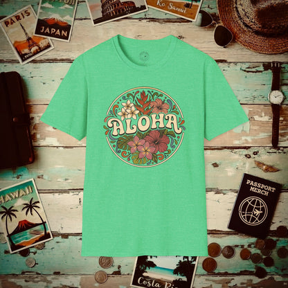 Groovy Flowers of Aloha, Hawaii T-Shirt Heather Irish Green / S