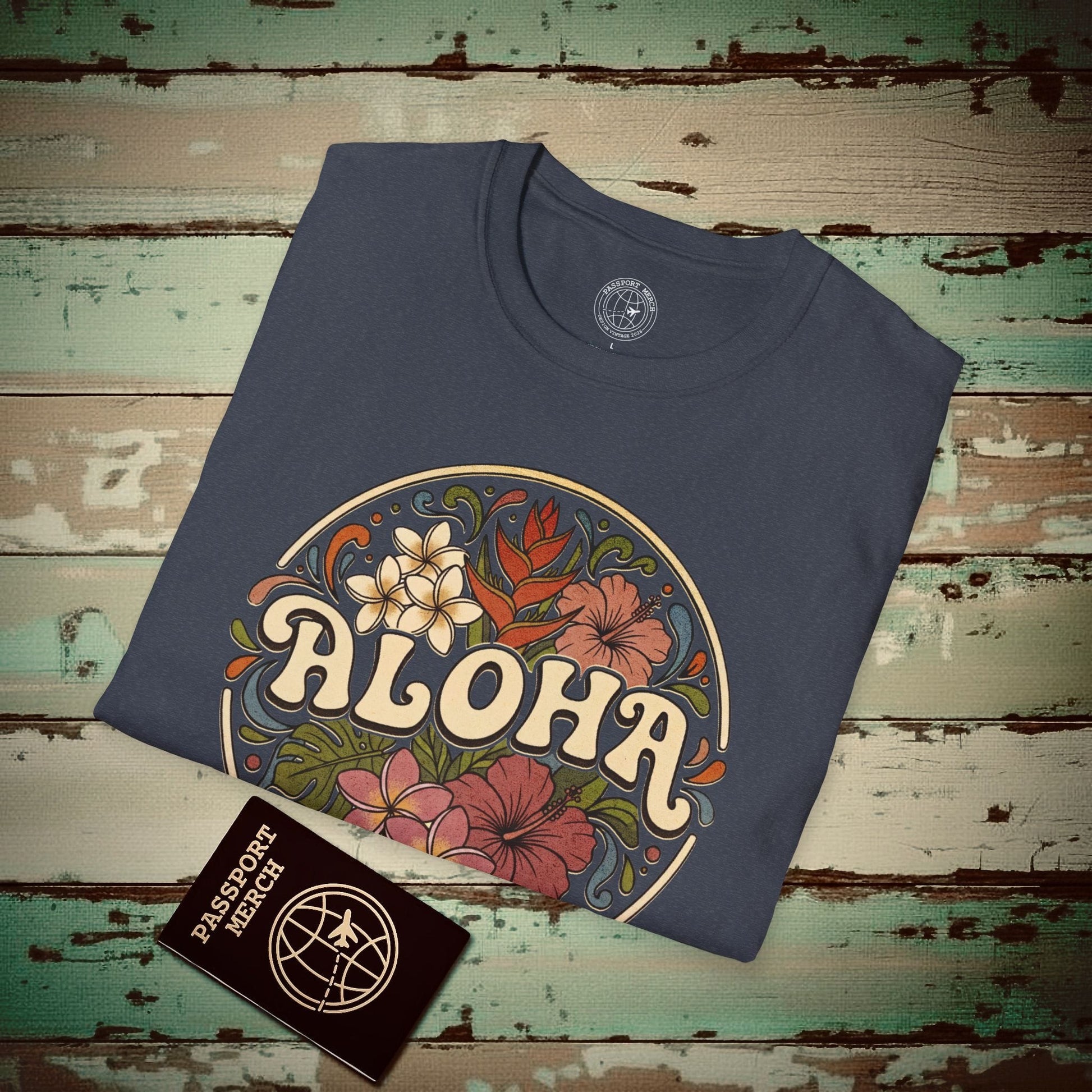Groovy Flowers of Aloha, Hawaii T-Shirt Heather Navy / S