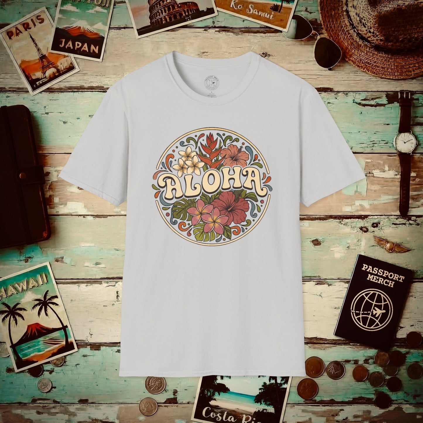 Groovy Flowers of Aloha, Hawaii T-Shirt Ice Grey / S