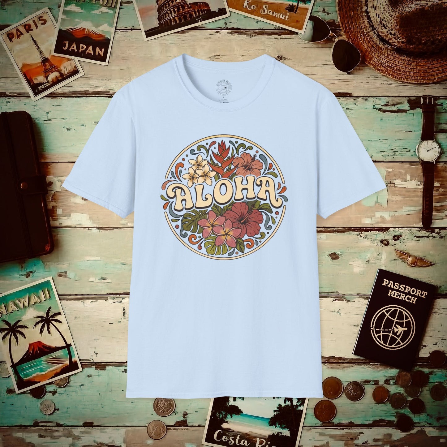 Groovy Flowers of Aloha, Hawaii T-Shirt Light Blue / S