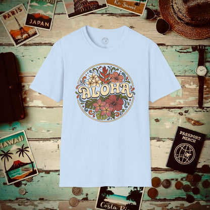 Groovy Flowers of Aloha, Hawaii T-Shirt Light Blue / S
