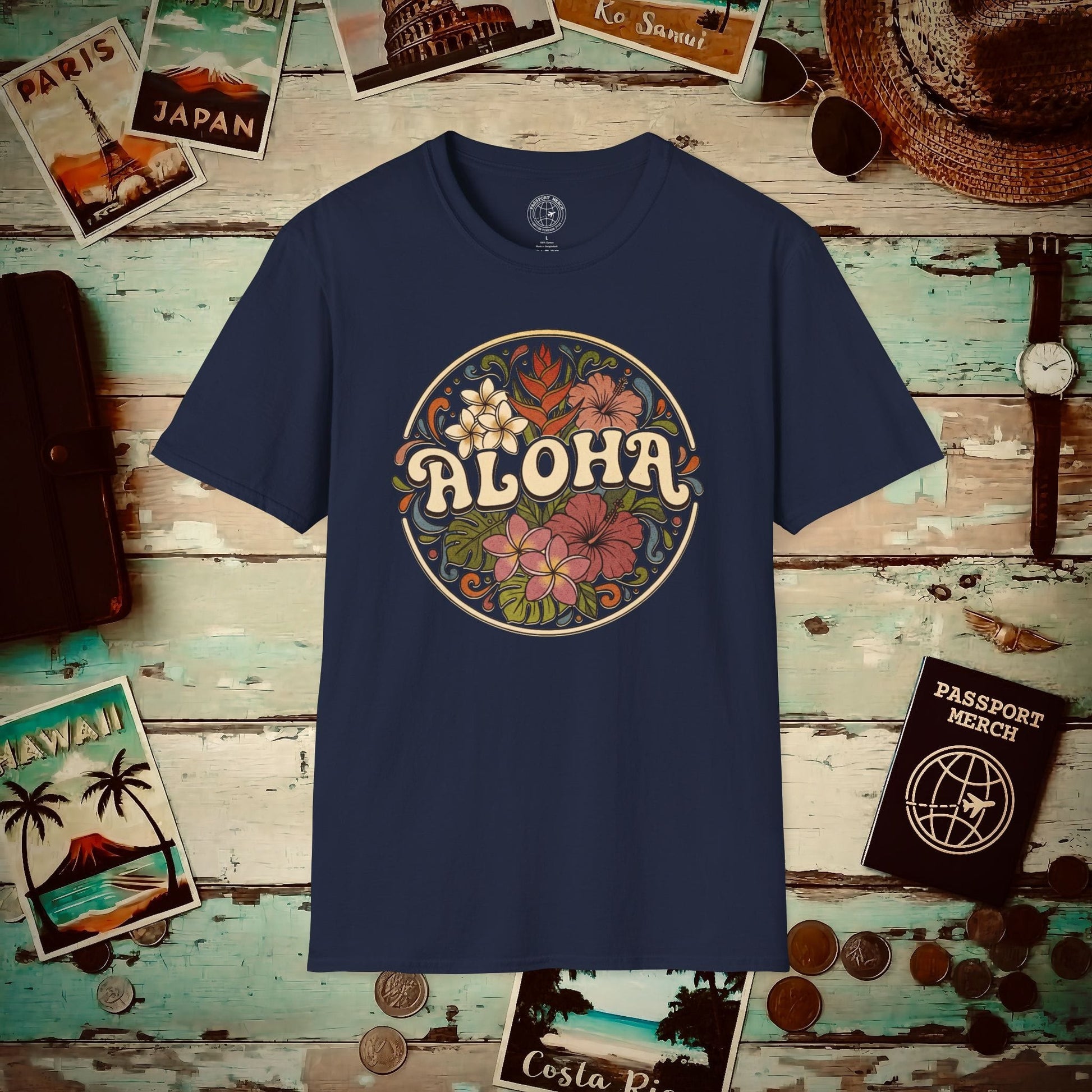 Groovy Flowers of Aloha, Hawaii T-Shirt Navy / S