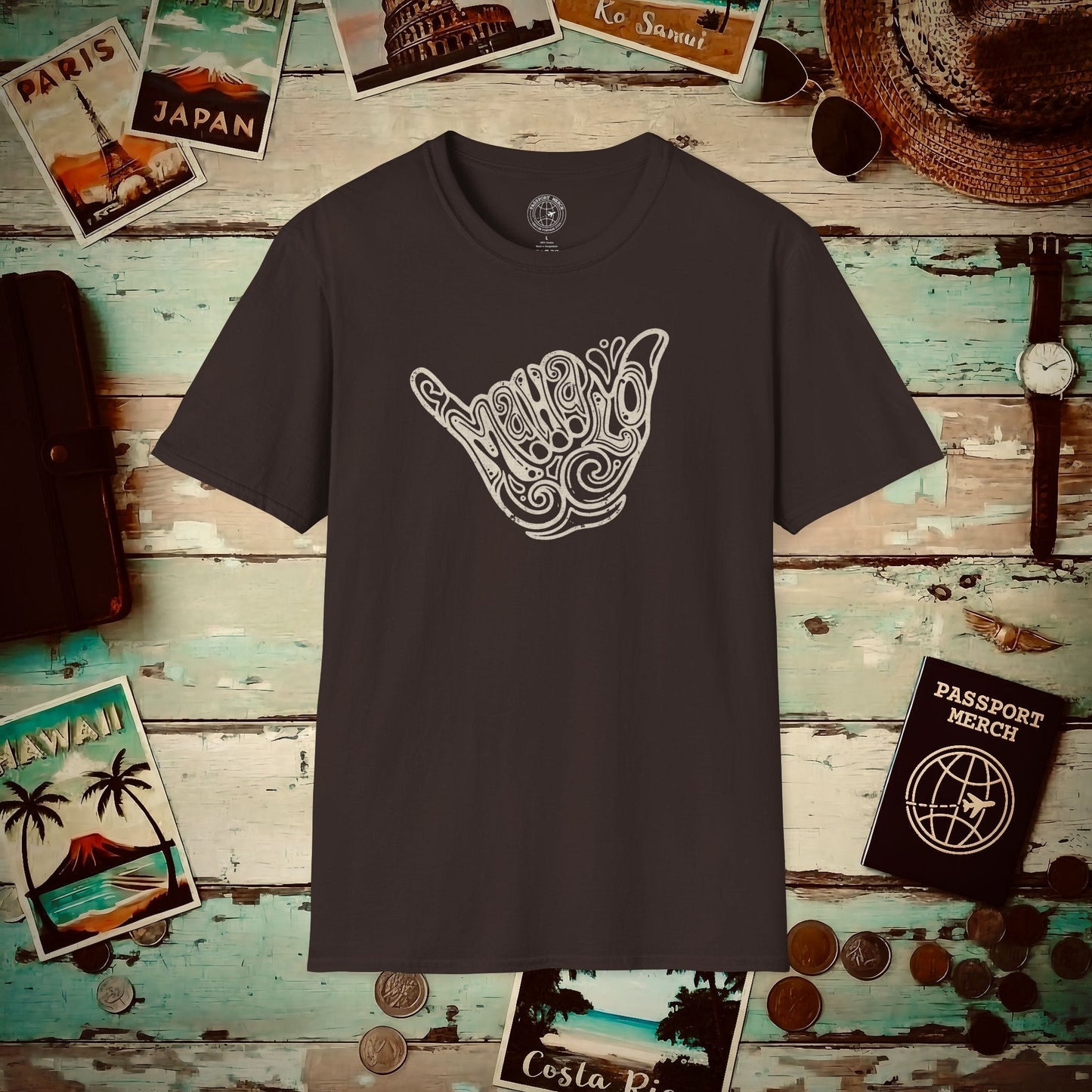 Groovy Vintage Mahalo Shaka, Hawaii T-Shirt Dark Chocolate / S
