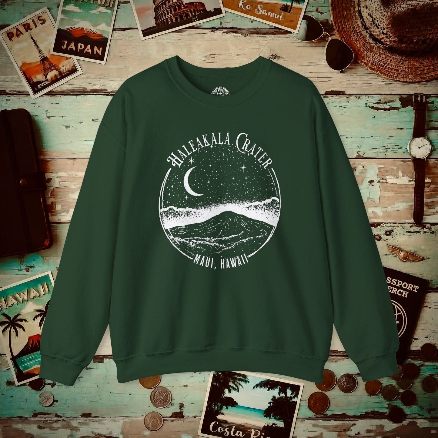 Haleakala After Dark, Maui, Hawaii Crewneck Forest Green / S