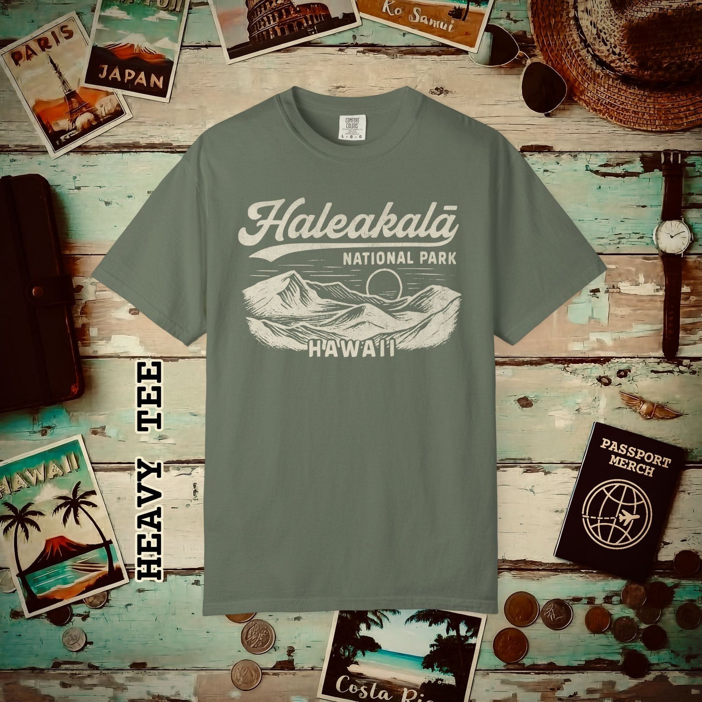 Haleakala National Park Vintage Monochrome, Hawaii Heavy Tee Moss / S