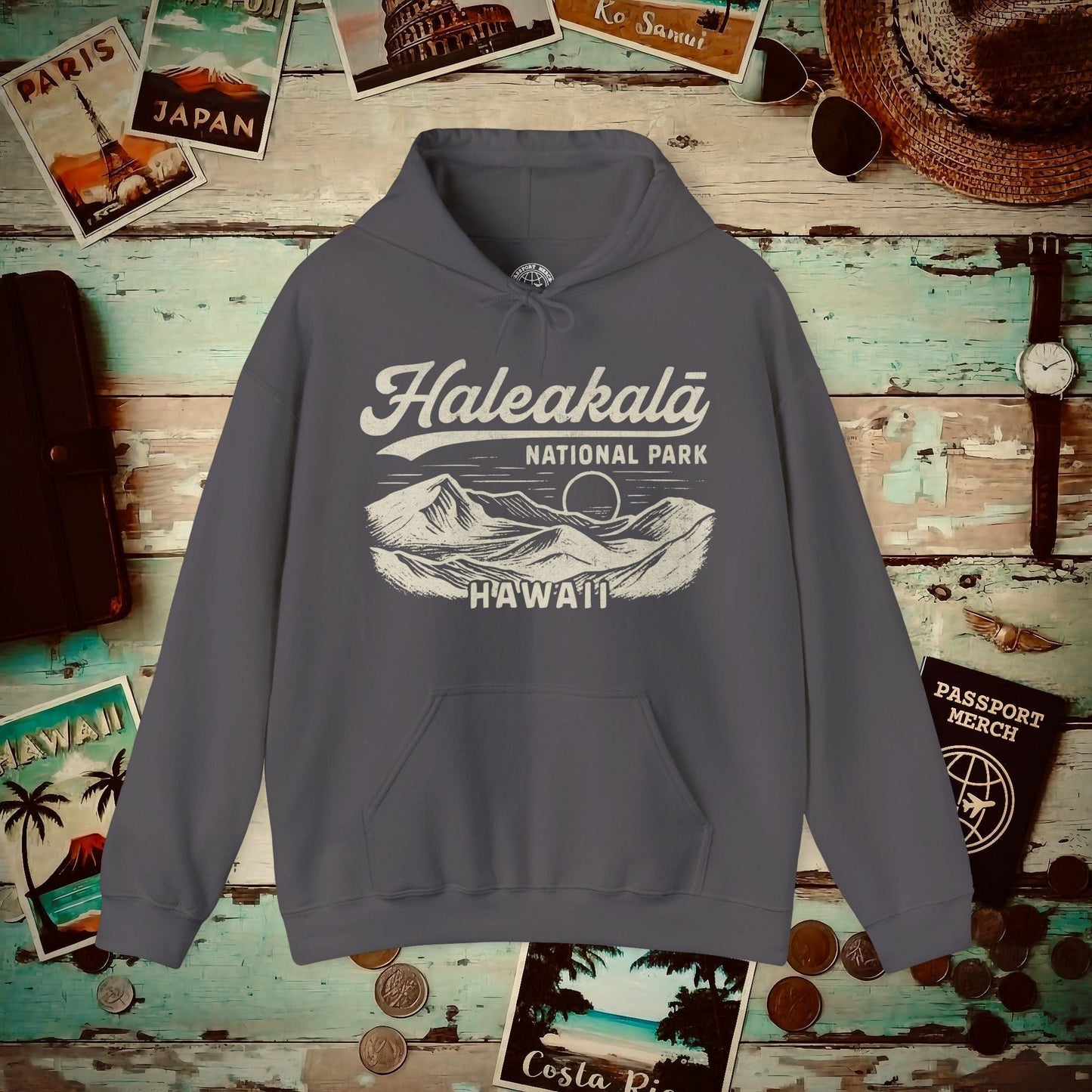 Haleakala National Park Vintage Monochrome, Hawaii Hoodie Charcoal / S