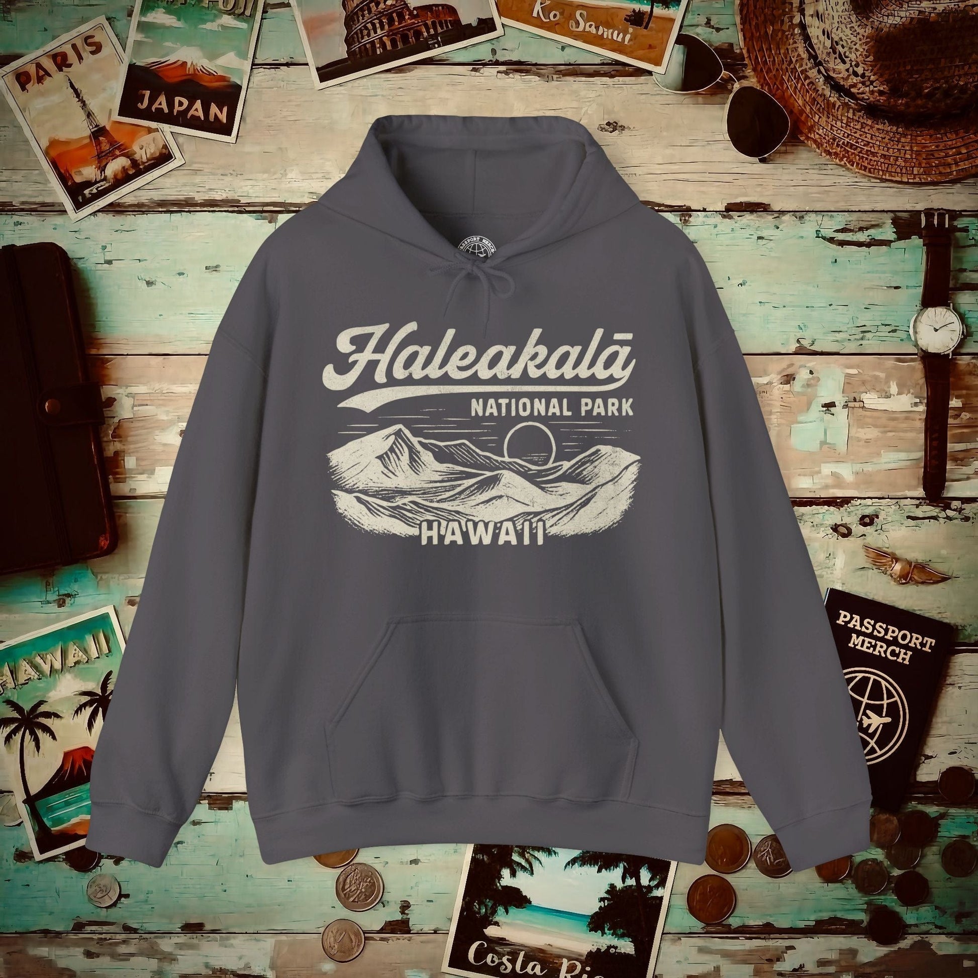 Haleakala National Park Vintage Monochrome, Hawaii Hoodie Charcoal / S