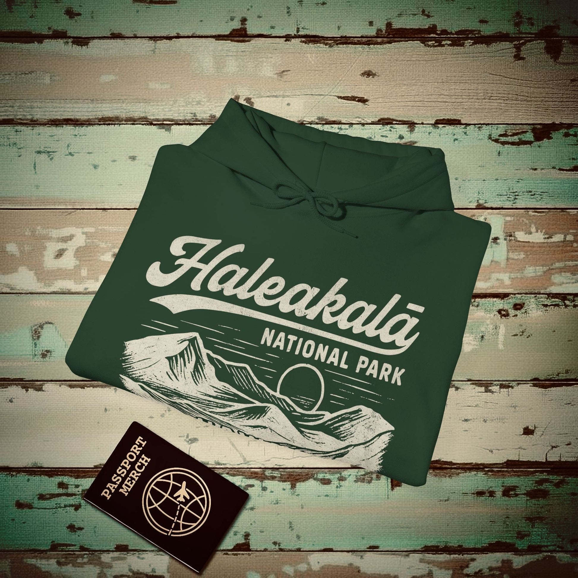 Haleakala National Park Vintage Monochrome, Hawaii Hoodie Forest Green / S