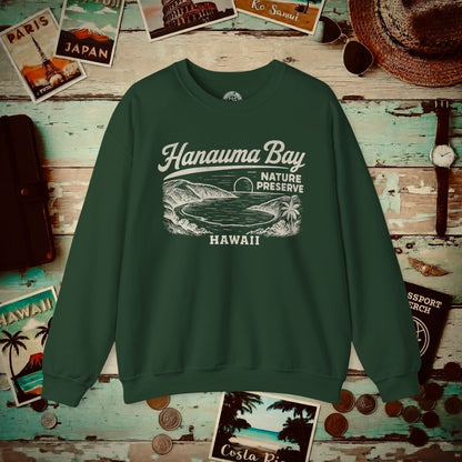 Hanauma Bay Vintage Monochrome, Hawaii Crewneck Forest Green / S