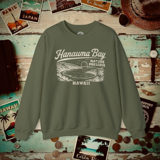 Hanauma Bay Vintage Monochrome, Hawaii Crewneck Military Green / S