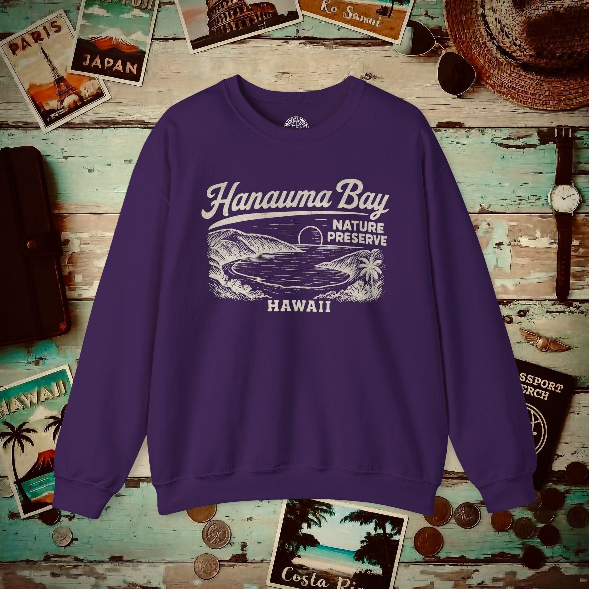 Hanauma Bay Vintage Monochrome, Hawaii Crewneck Purple / S