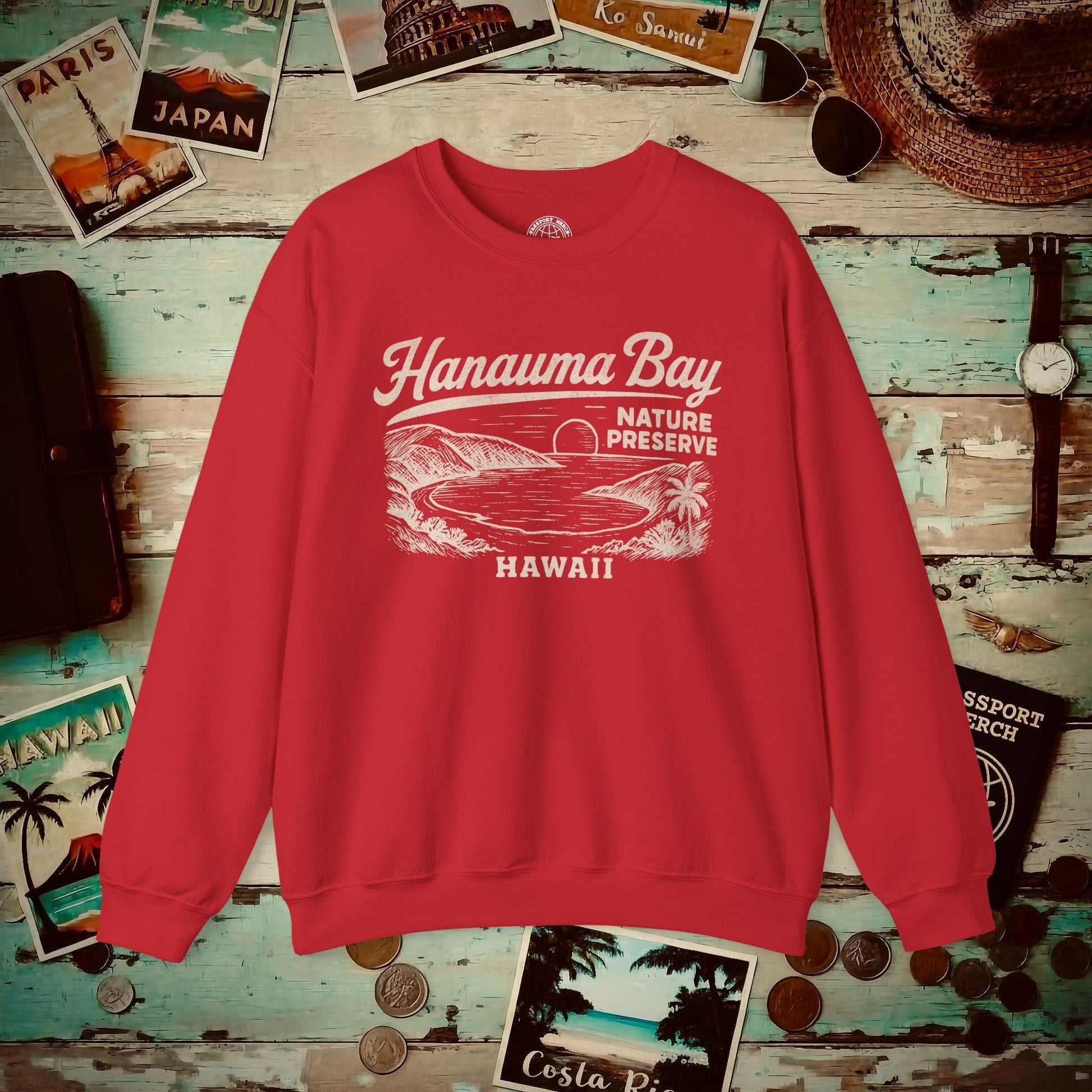 Hanauma Bay Vintage Monochrome, Hawaii Crewneck Red / S