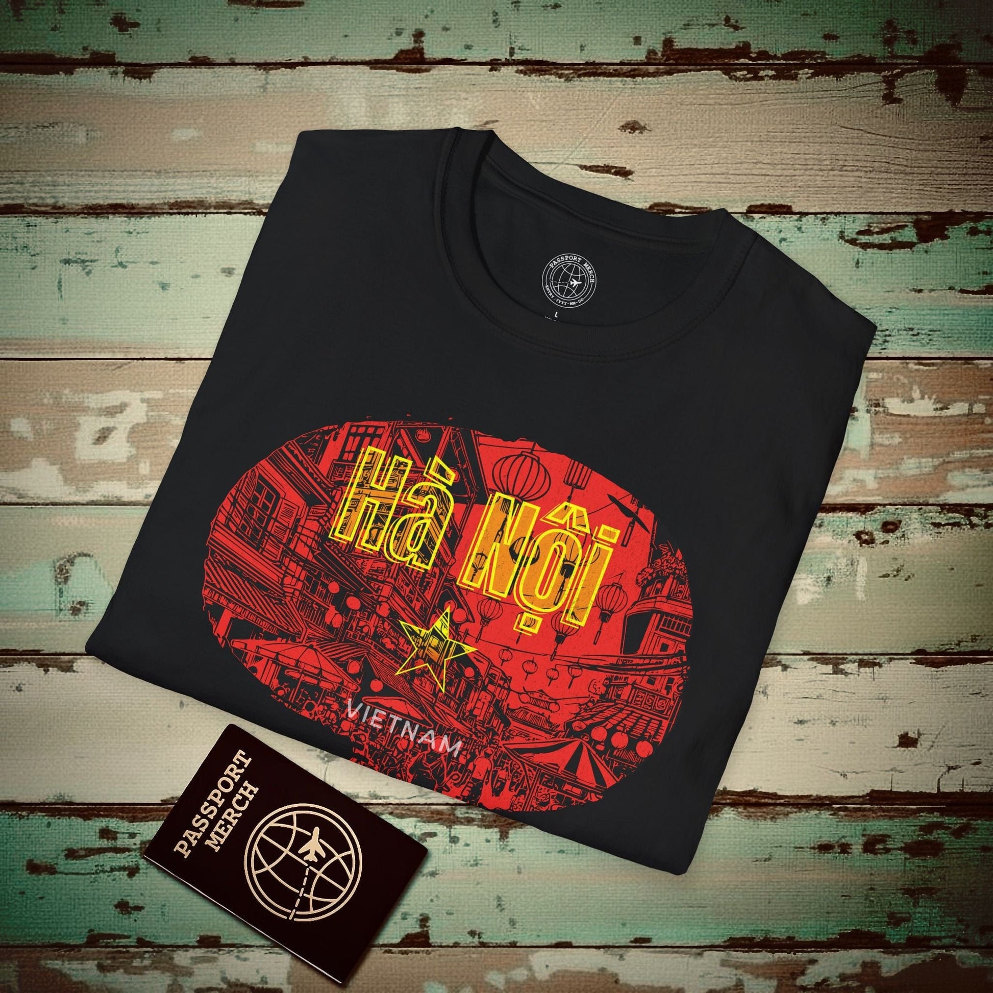 Hanoi Vietnam Vintage Streets Flag T-Shirt Black / S