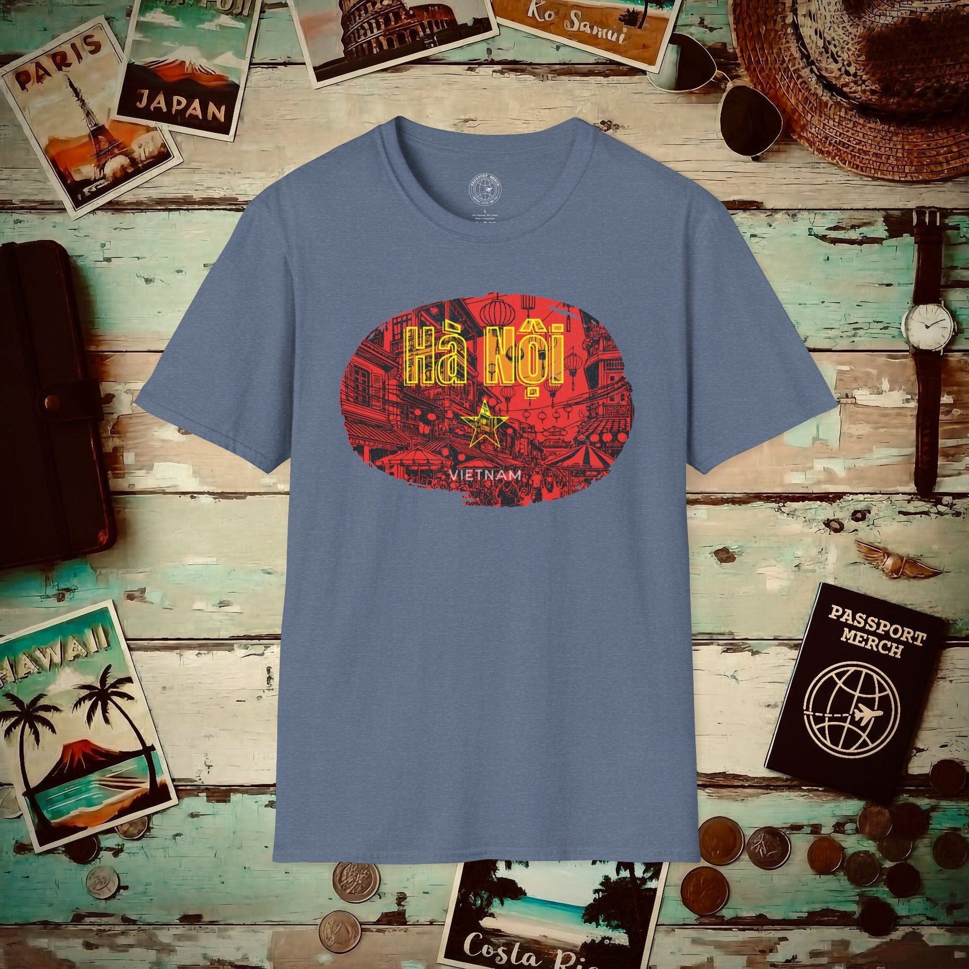 Hanoi Vietnam Vintage Streets Flag T-Shirt Heather Indigo / S