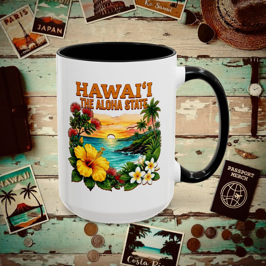 Hawaii Flowers in Watercolored Oak 15oz Mug Black / 15oz