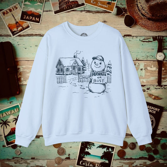 Hawaii Or Bust Snowman Crewneck Light Blue / S