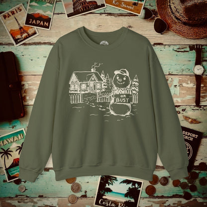 Hawaii Or Bust Snowman Crewneck Military Green / S