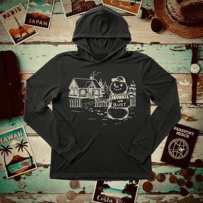 Hawaii Or Bust Snowman Hooded Long Sleeve Charcoal Black TriBlend / XS