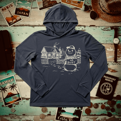 Hawaii Or Bust Snowman Hooded Long Sleeve Heather Navy / XS