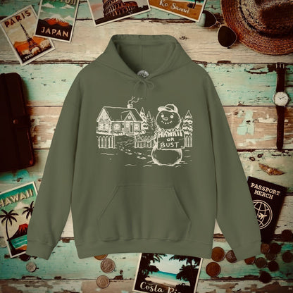 Hawaii Or Bust Snowman Hoodie Military Green / S