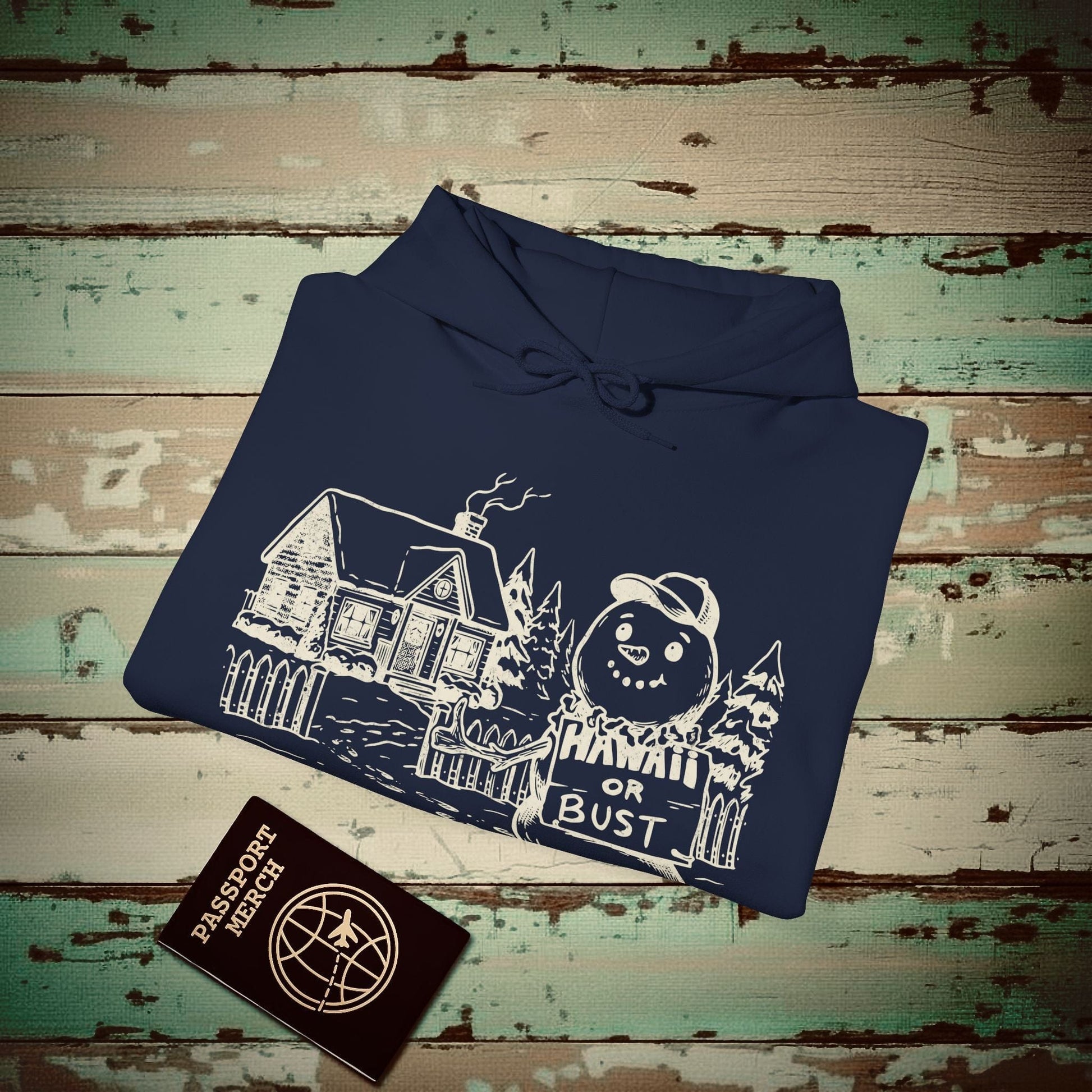Hawaii Or Bust Snowman Hoodie Navy / S