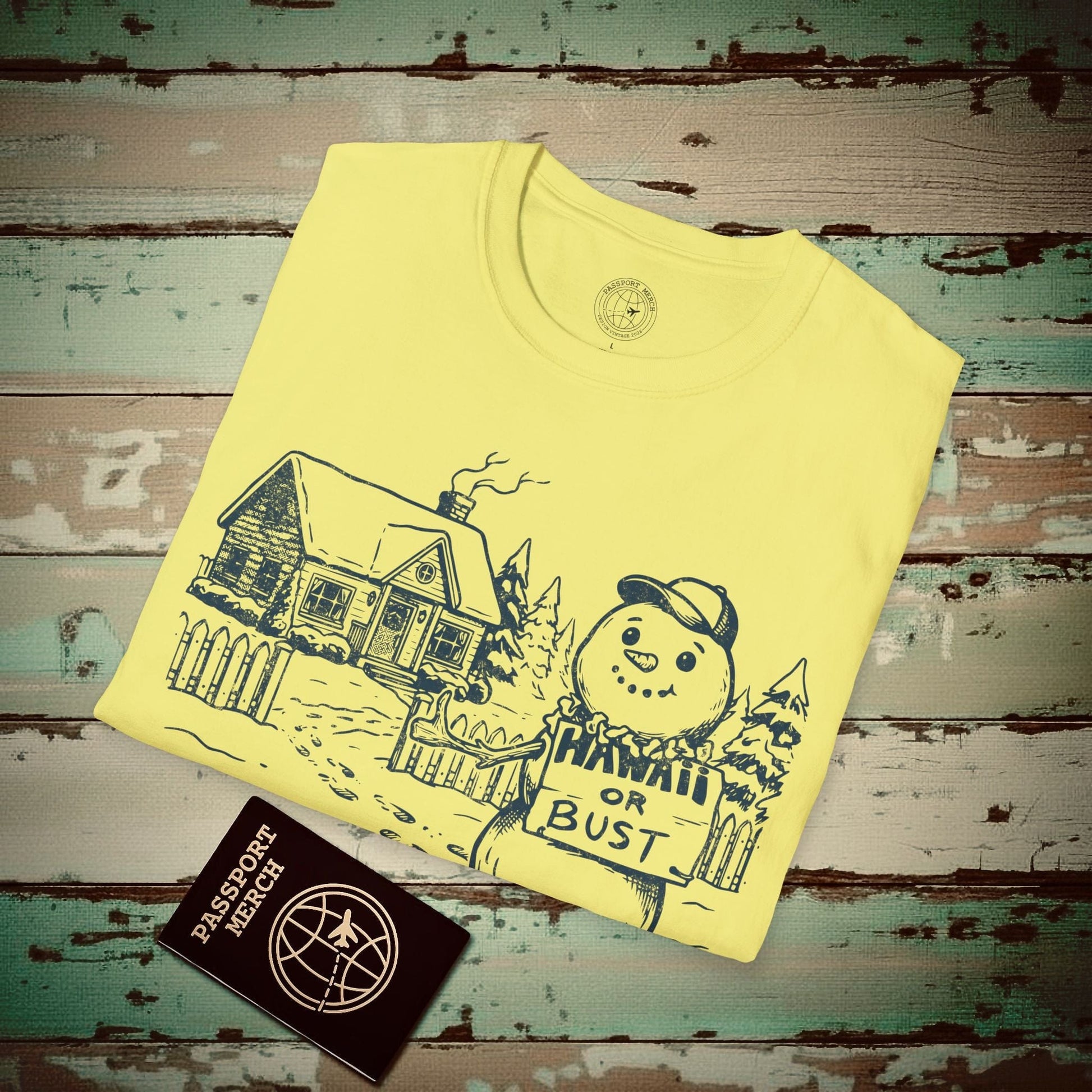 Hawaii Or Bust Snowman T-Shirt Cornsilk / S