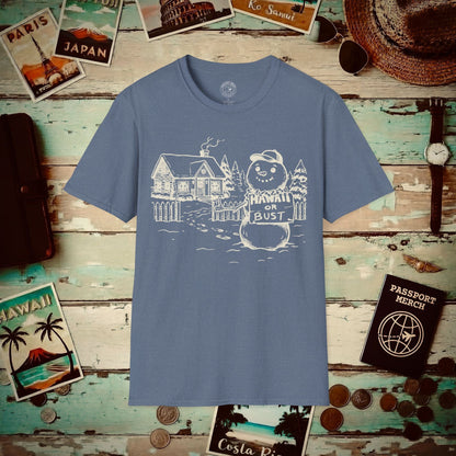 Hawaii Or Bust Snowman T-Shirt Heather Indigo / S