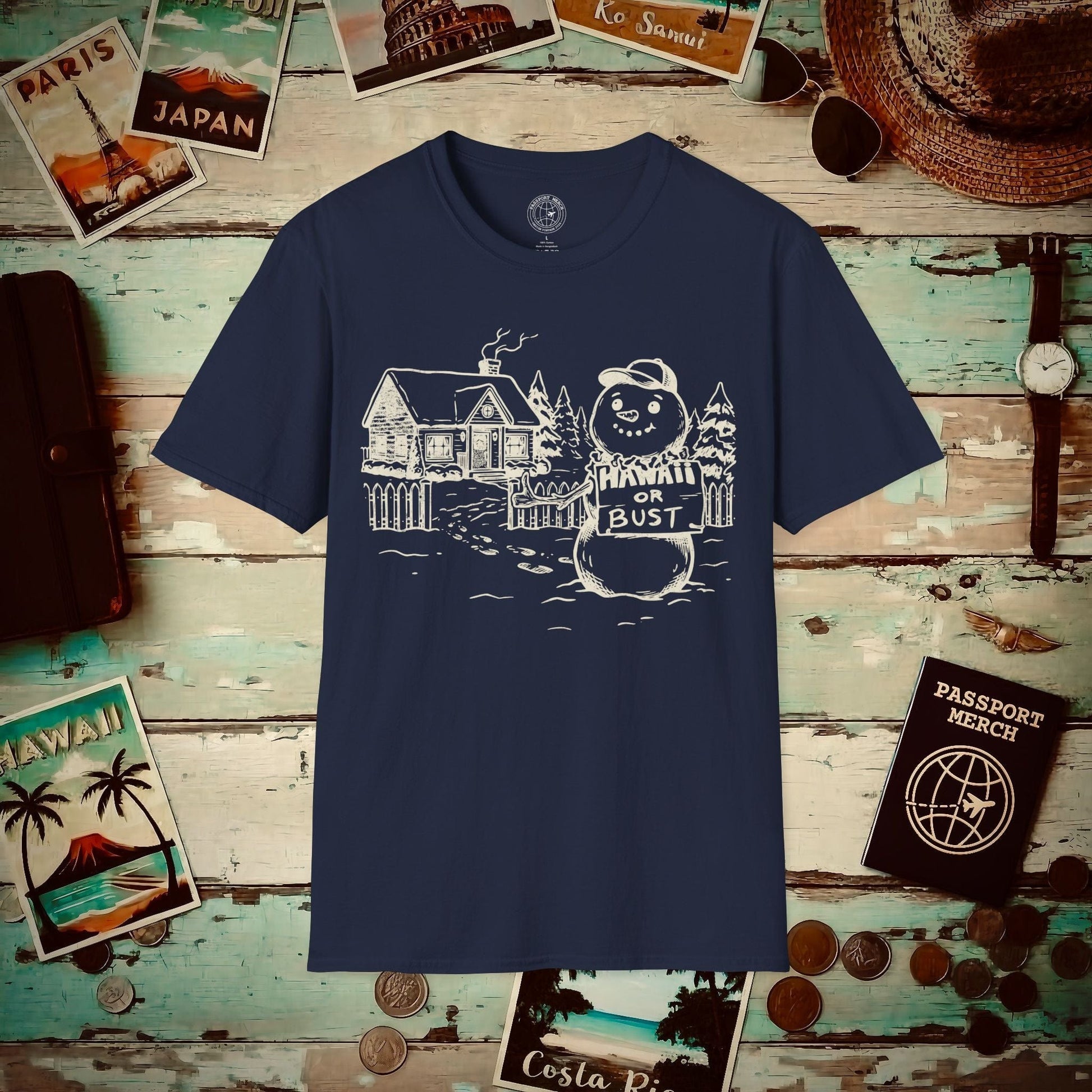 Hawaii Or Bust Snowman T-Shirt Navy / S