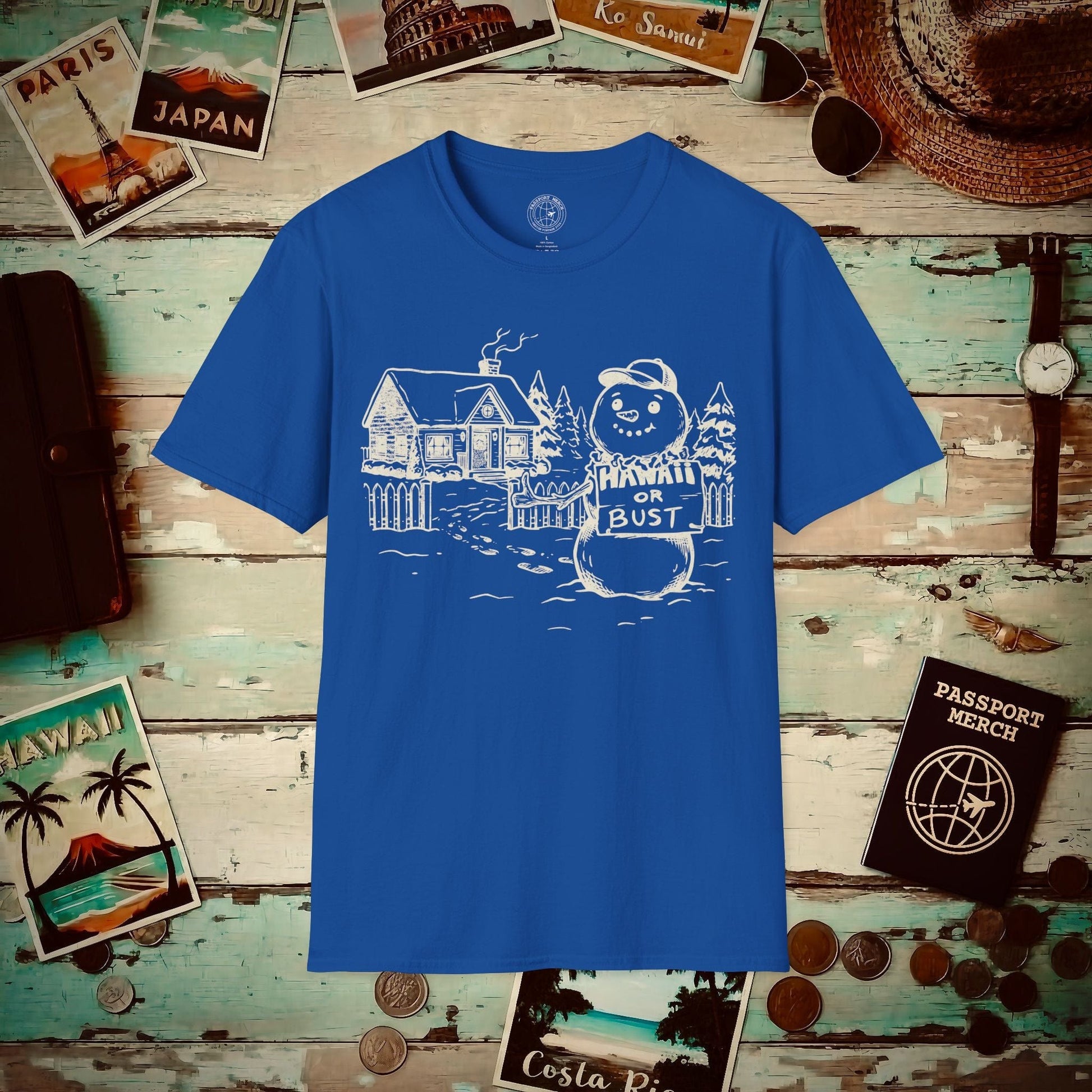 Hawaii Or Bust Snowman T-Shirt Royal / S