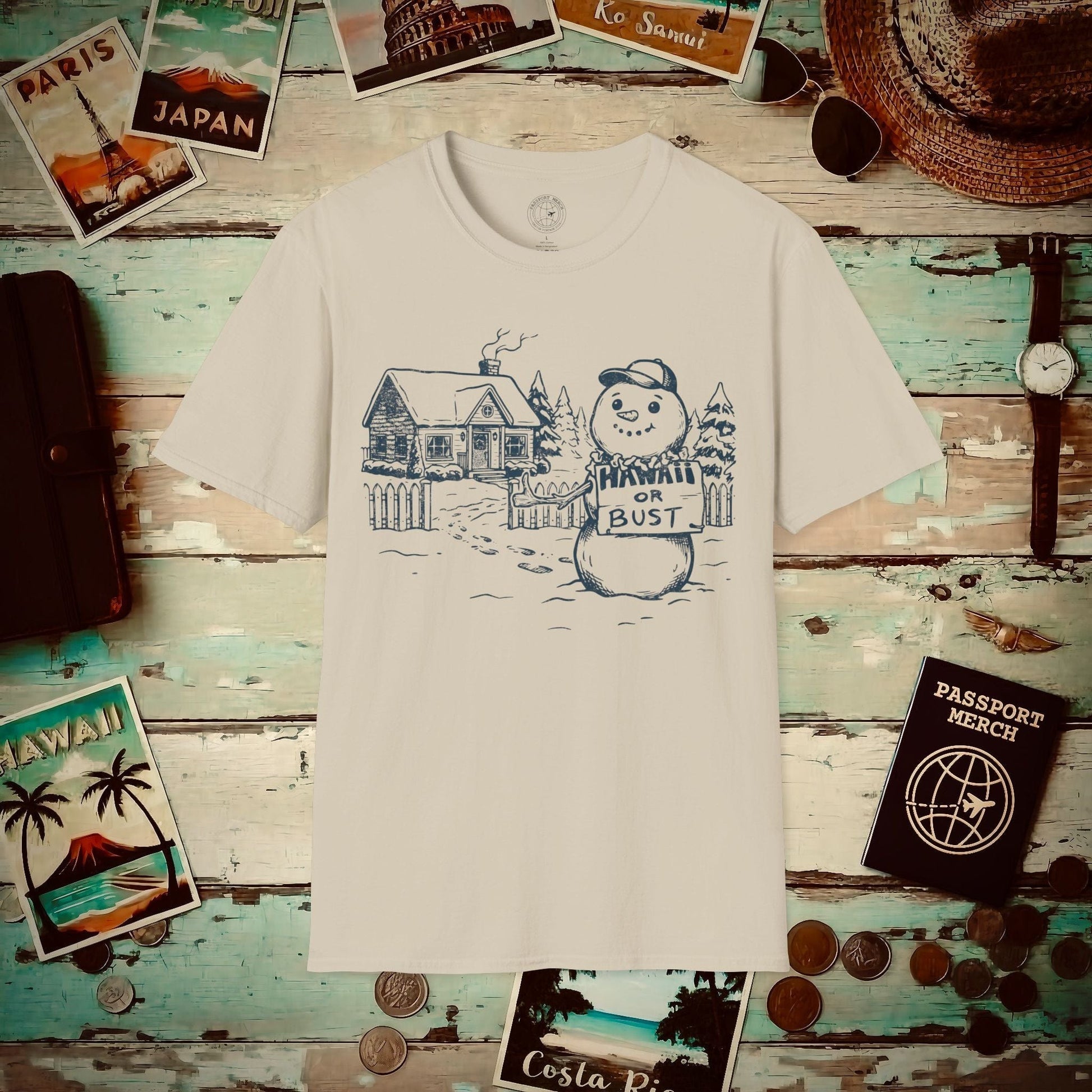 Hawaii Or Bust Snowman T-Shirt Sand / S
