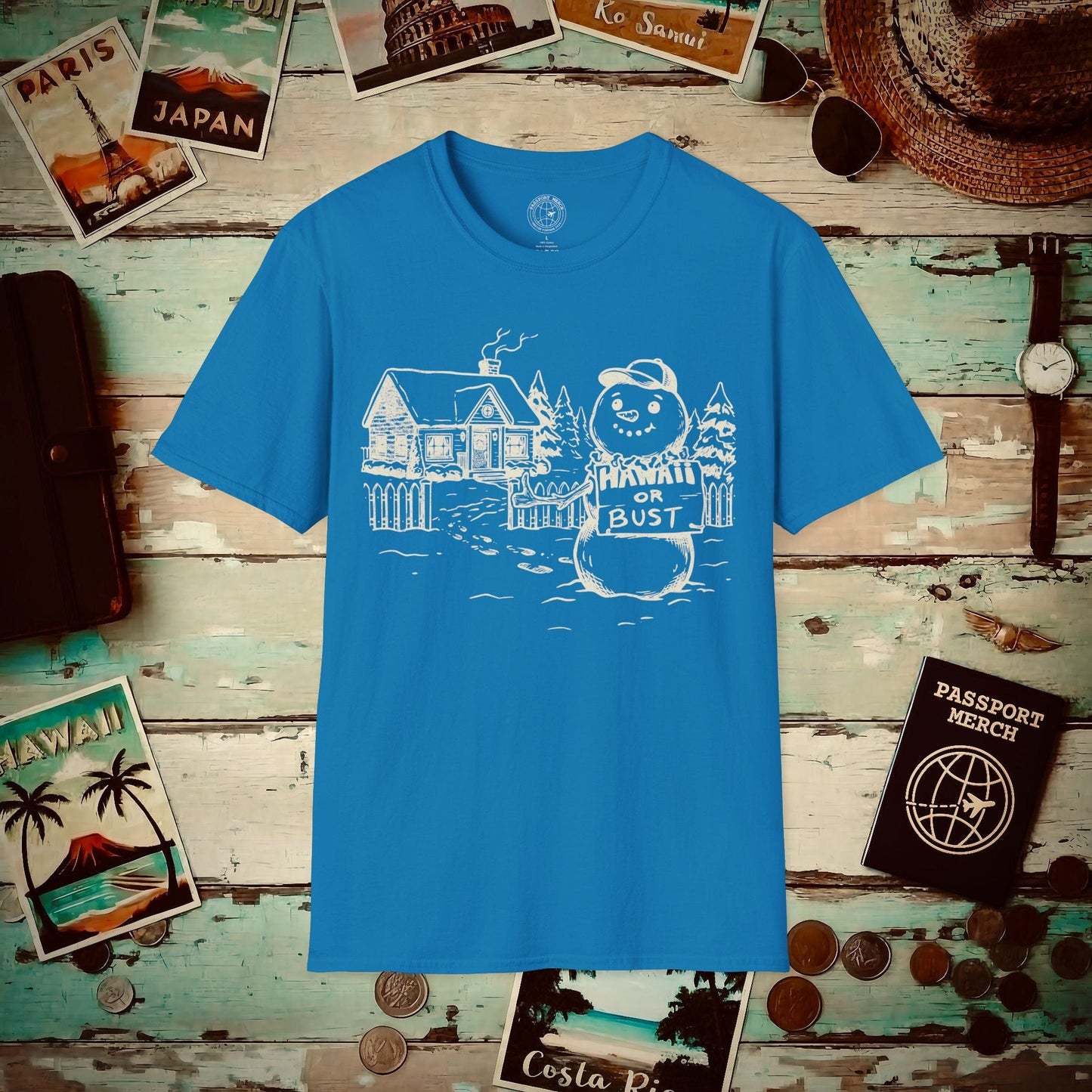 Hawaii Or Bust Snowman T-Shirt Sapphire / S
