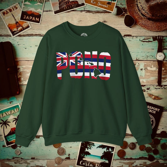 Hawaii Pono Letter Flag Crewneck Forest Green / S