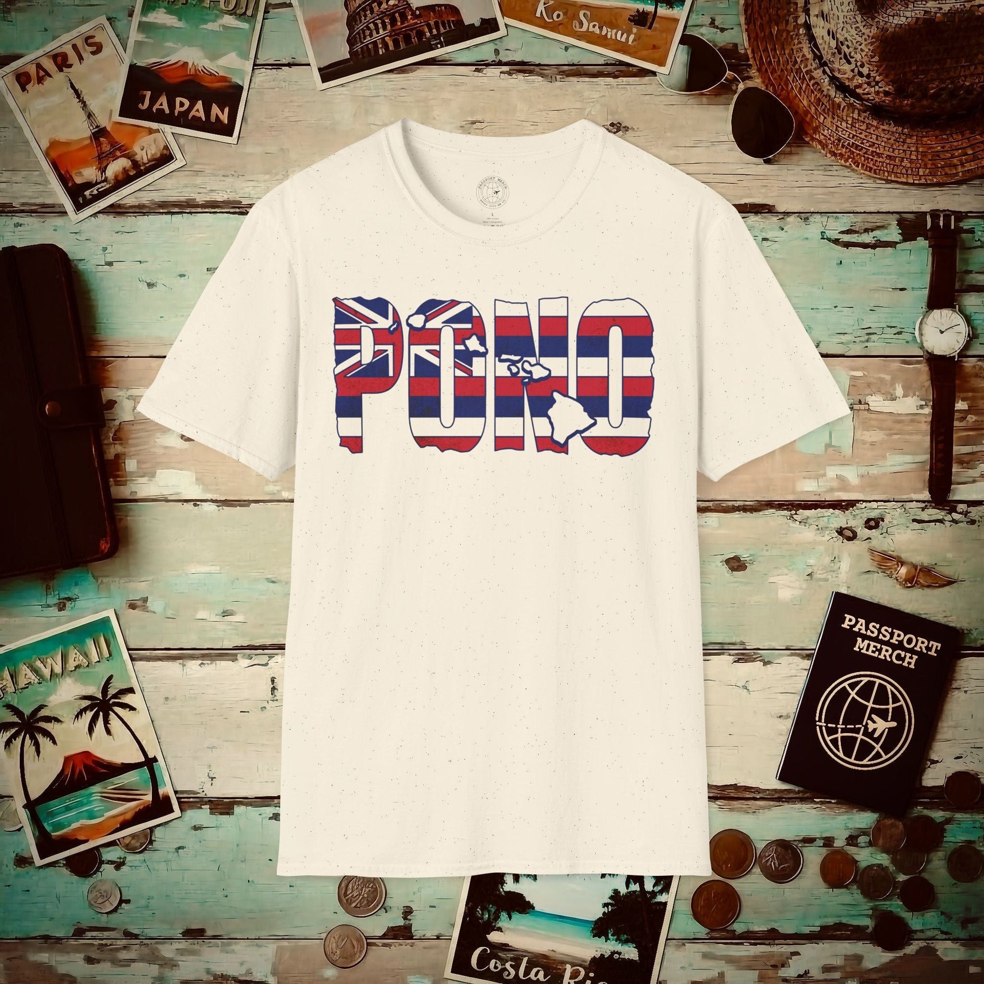 Hawaii Pono Letter Flag T-Shirt Natural / S
