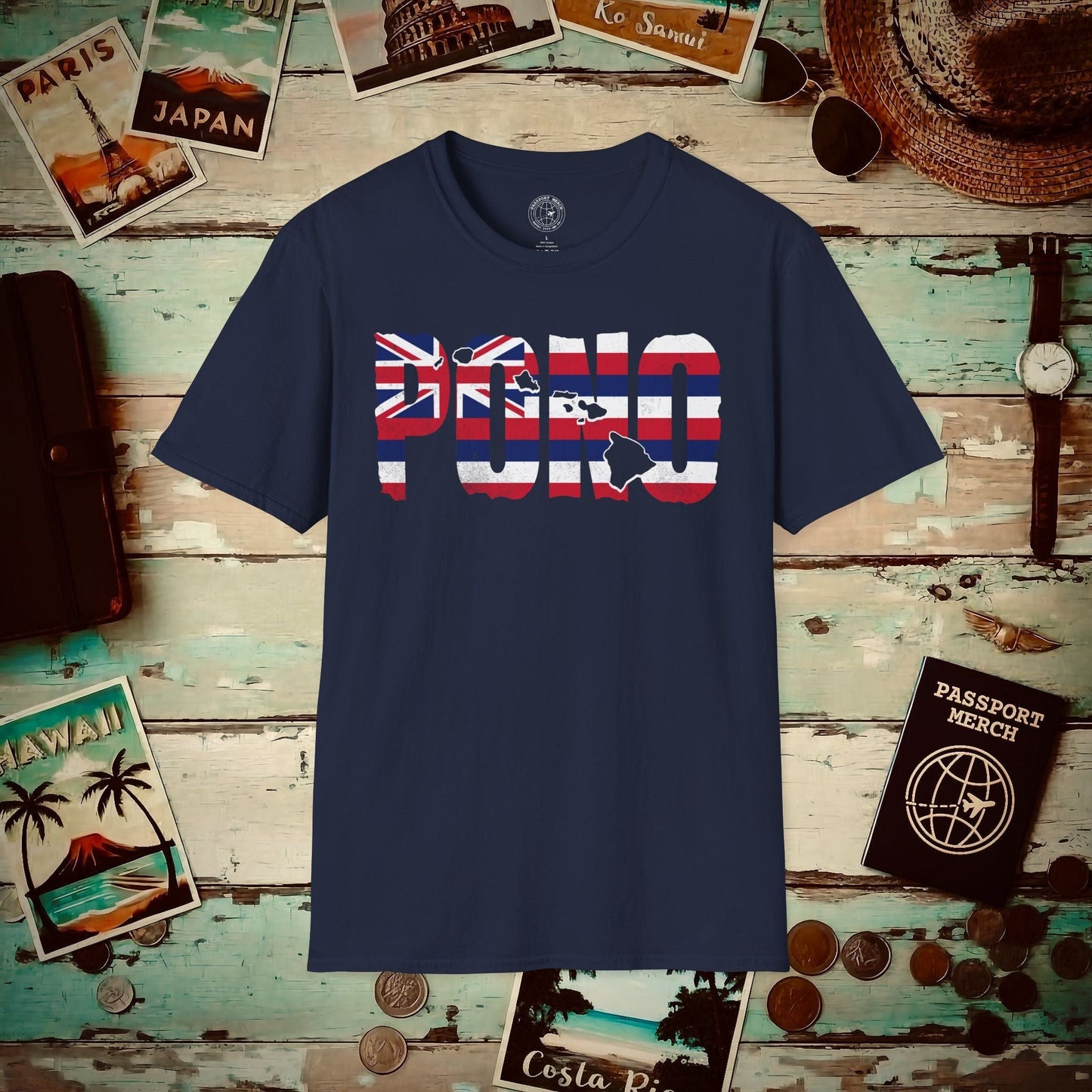 Hawaii Pono Letter Flag T-Shirt Navy / S