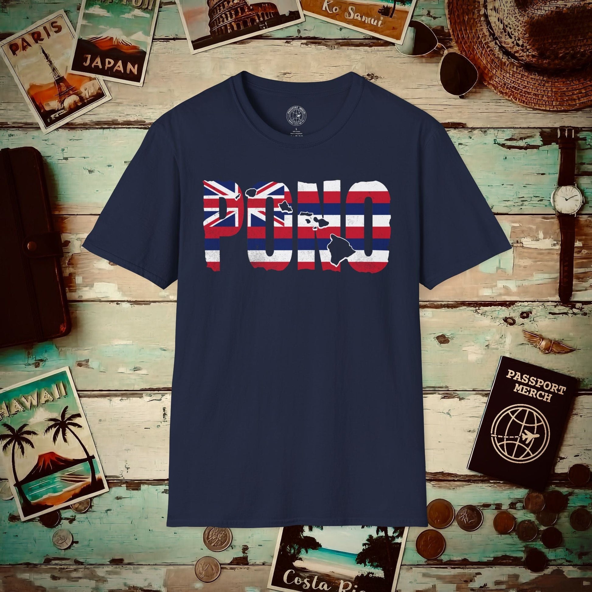 Hawaii Pono Letter Flag T-Shirt Navy / S