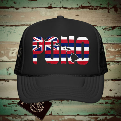 Hawaii Pono Letter Flag Trucker Hat Black / One size