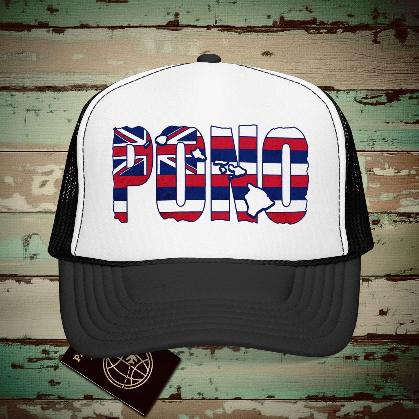 Hawaii Pono Letter Flag Trucker Hat Black/White / One size