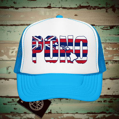 Hawaii Pono Letter Flag Trucker Hat Blue/White / One size