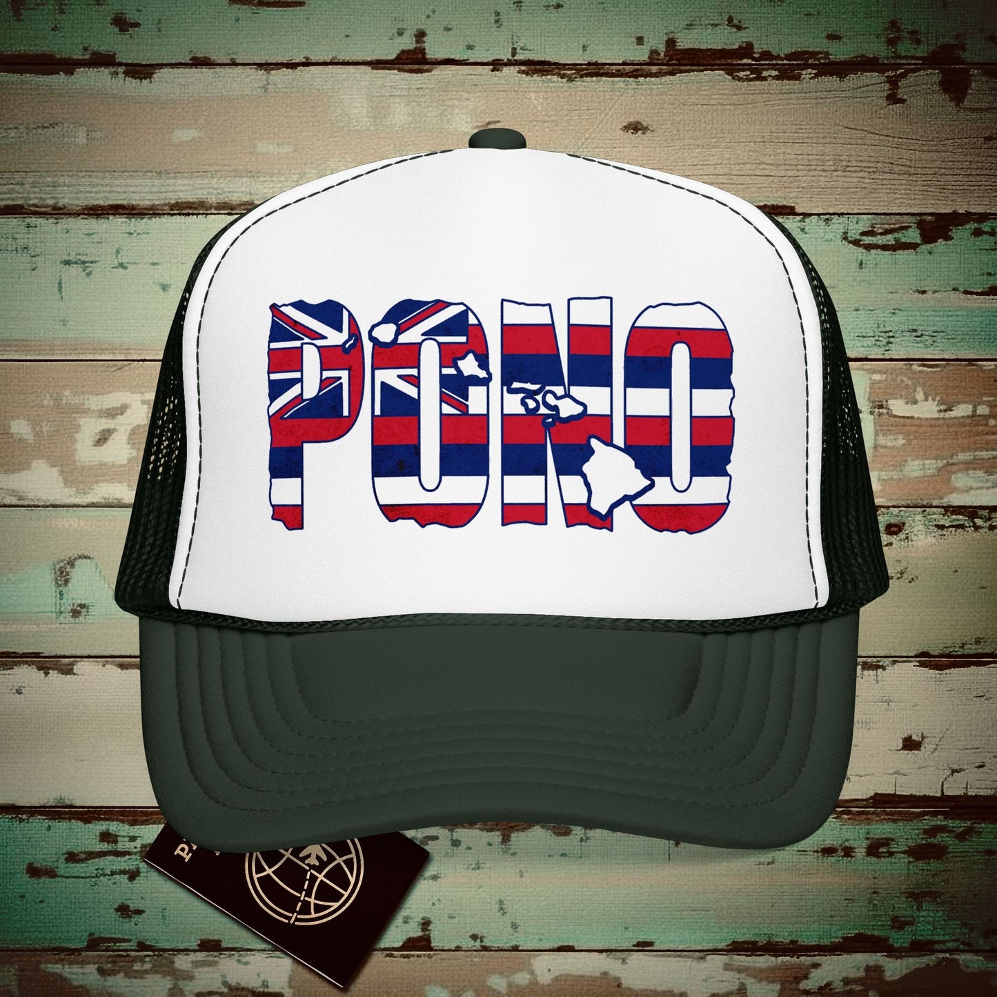 Hawaii Pono Letter Flag Trucker Hat Dark Green / White / Dark Green / One size
