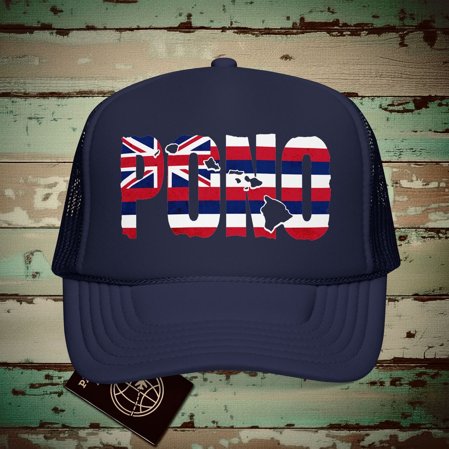 Hawaii Pono Letter Flag Trucker Hat Dark Navy / One size