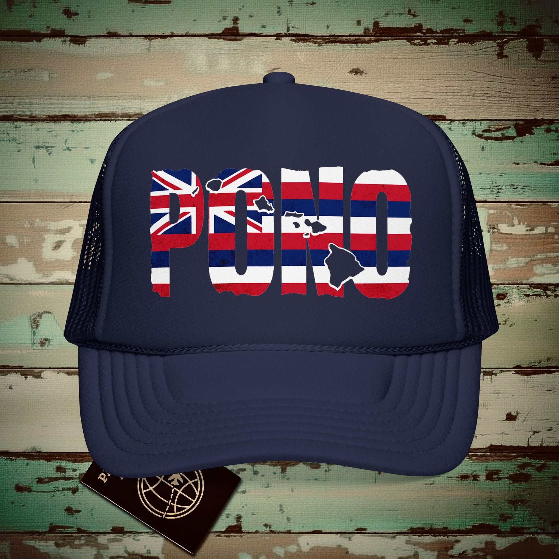 Hawaii Pono Letter Flag Trucker Hat Dark Navy / One size