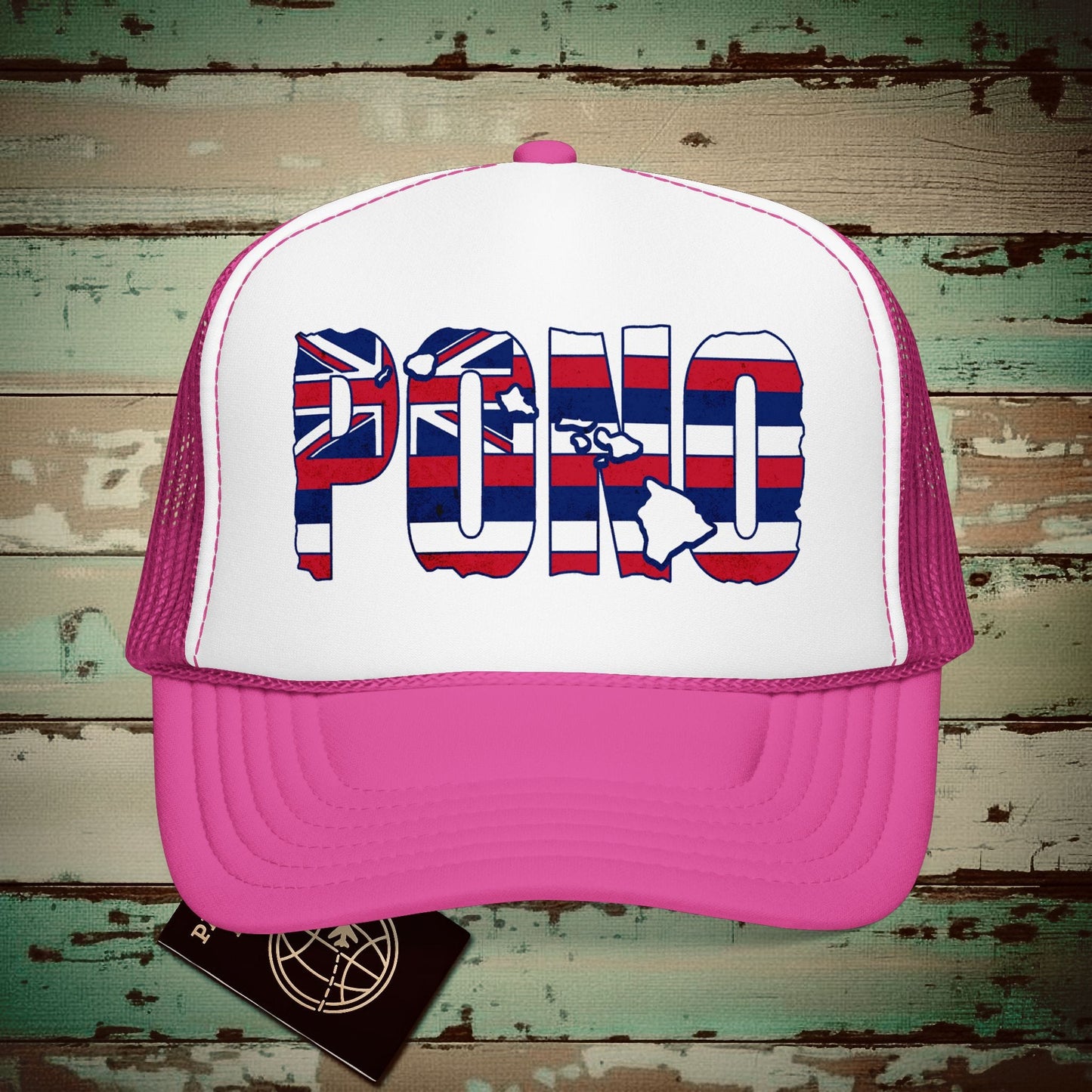 Hawaii Pono Letter Flag Trucker Hat Hot Pink/ White/ Hot Pink / One size