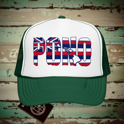 Hawaii Pono Letter Flag Trucker Hat Kelly/ White/ Kelly / One size
