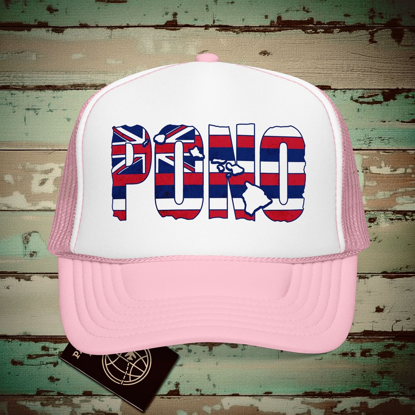 Hawaii Pono Letter Flag Trucker Hat Light Pink/White / One size