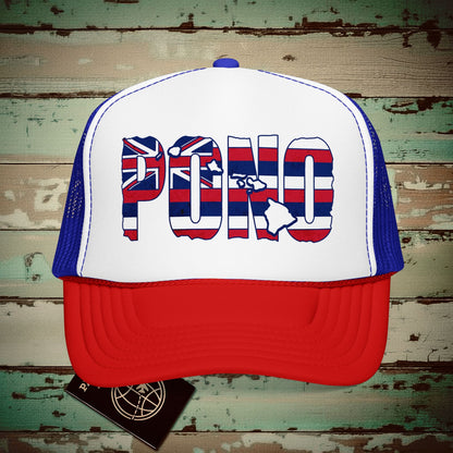 Hawaii Pono Letter Flag Trucker Hat Red / White / Royal / One size