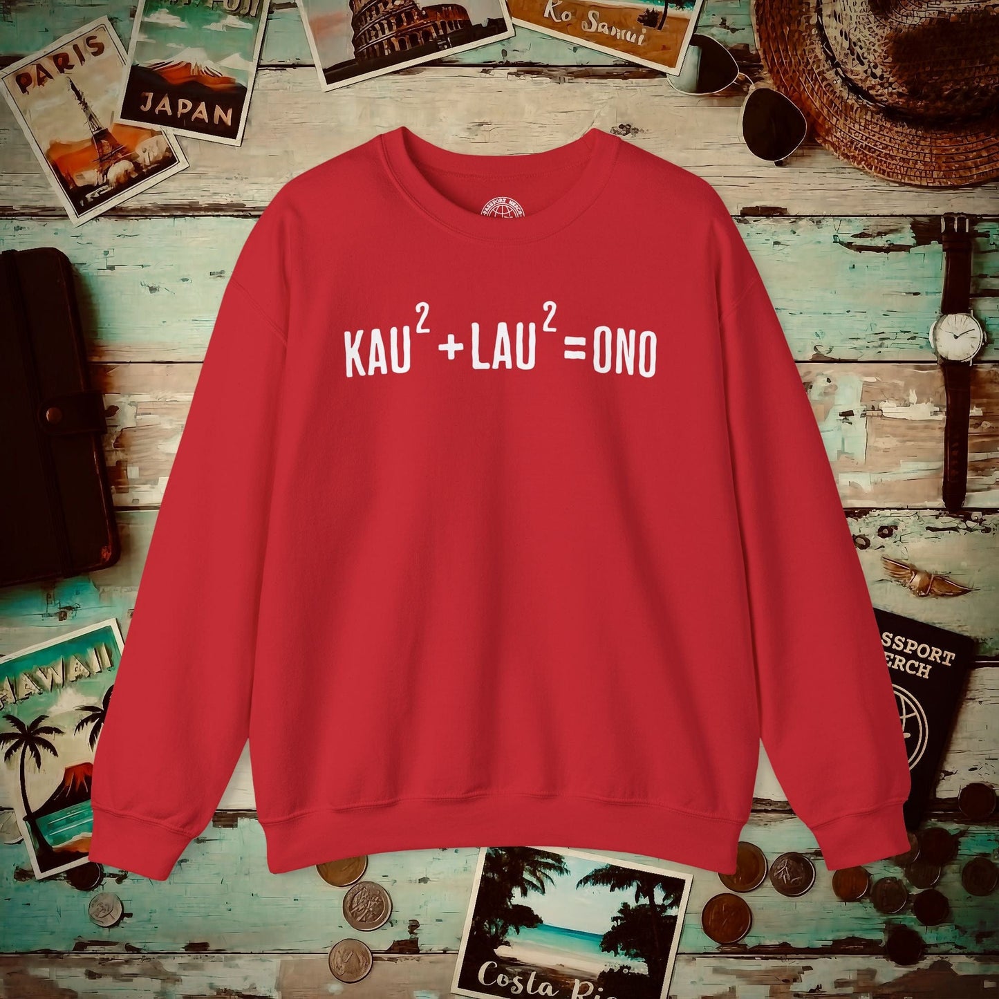 Hawaiian Foodie Math (Basic Algebra) Crewneck Red / S