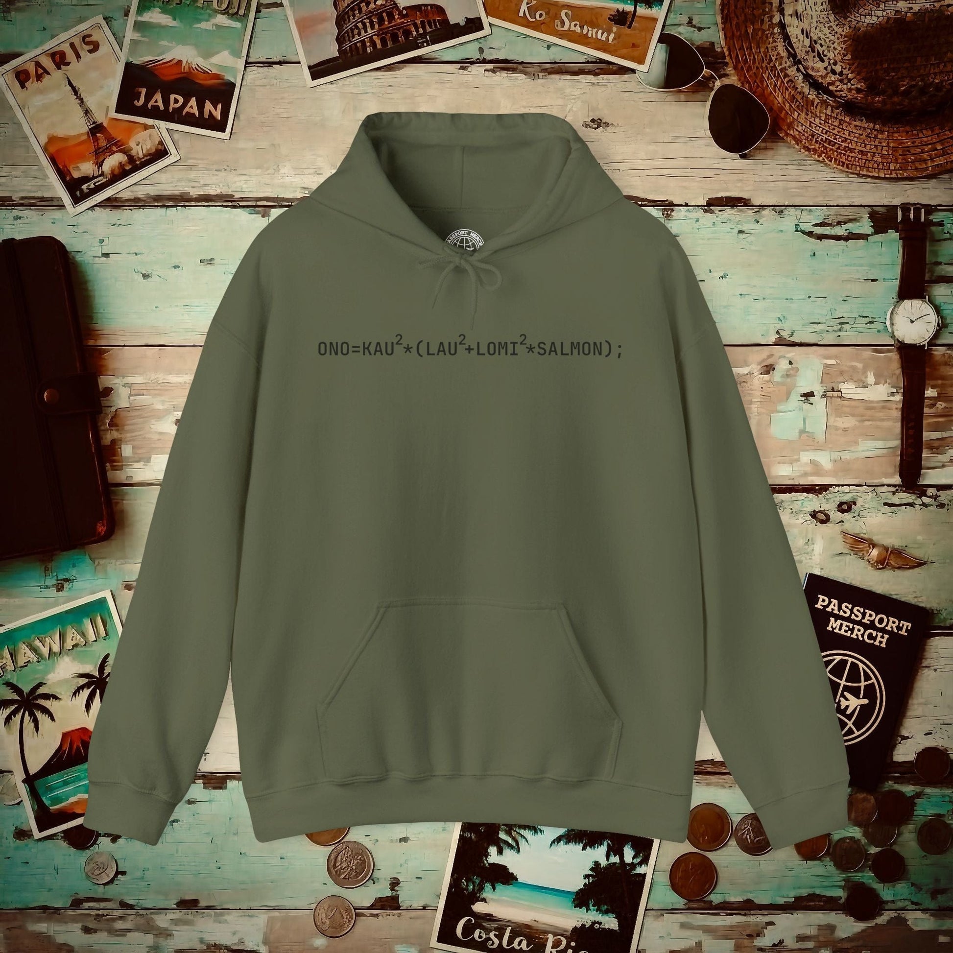 Hawaiian Foodie Math (Coder) Hoodie Military Green / S