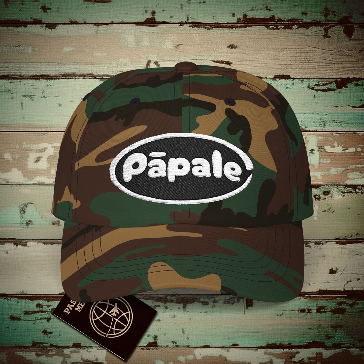 Hawaiian Language Embroidered Hat that says Hat (Papale) Green Camo / One size