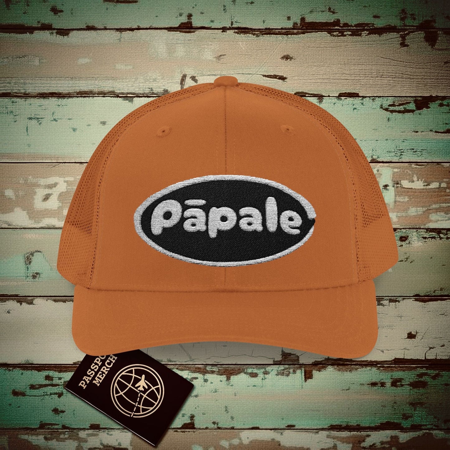 Hawaiian Language Embroidered Trucker Hat that says Hat (Papale) Caramel / One size